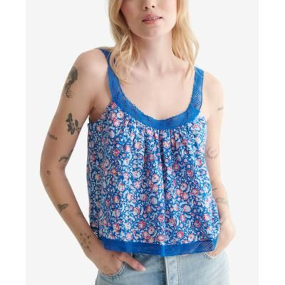 Lucky Brand Lace Trim Swing Cami Top In Blue Multi - XS